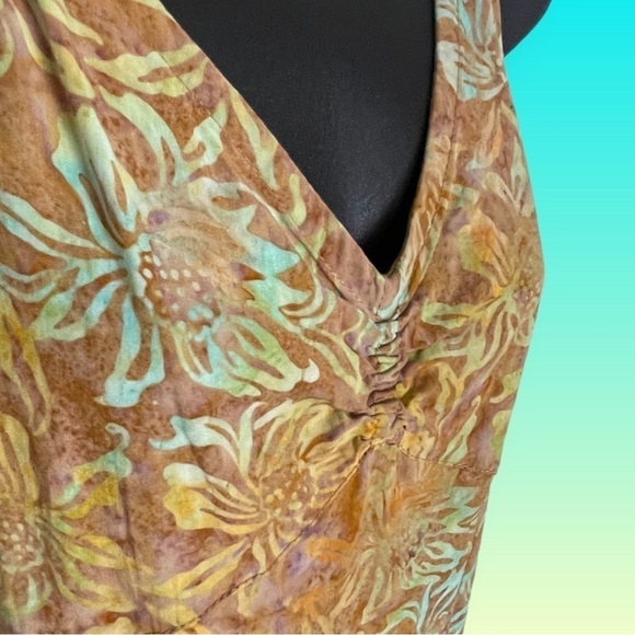 NOMADIC Traders Brown Green Floral Shift A-Line Tunic Tank Dress Medium - Picture 9 of 15